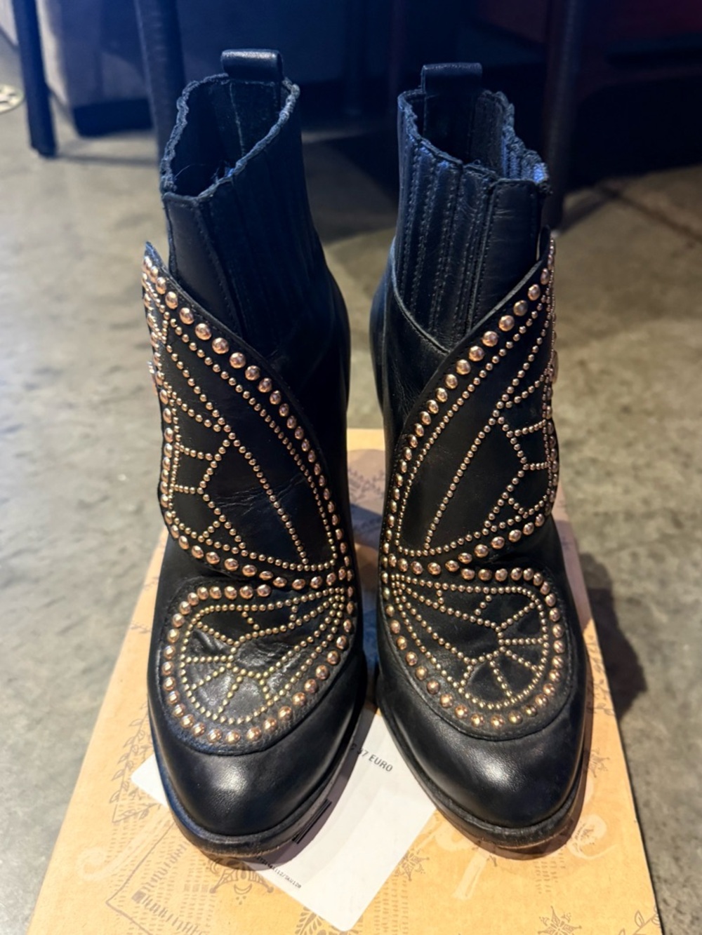 Sophia Webster Karina Butterfly Studded Black Leather Ankle Boots